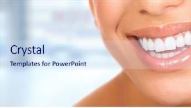  Presentation with woman covering man mouth hand - PPT layouts having woman mouth with great teeth background and a sky blue colored foreground