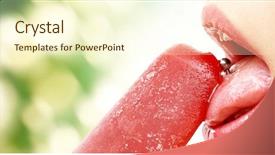  Presentation with ice cream - Presentation design having woman mouth with pierced tongue background and a cream colored foreground