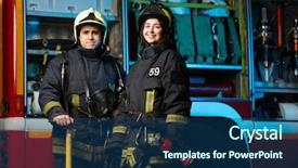  Presentation with firefighter - Slide deck featuring woman near fire truck background and a ocean colored foreground