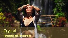  Presentation with waterfall woman - PPT theme having woman-near-labuhan-kebo-waterfall background and a tawny brown colored foreground