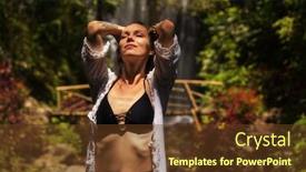  Presentation with waterfall woman - Presentation design enhanced with woman-near-labuhan-kebo-waterfall background and a tawny brown colored foreground
