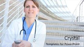  Presentation with nurse - Beautiful PPT theme featuring woman nurse at hospital building backdrop and a  colored foreground