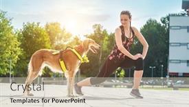  Presentation with health balance - Theme featuring woman-of-runner-and-dog background and a soft green colored foreground