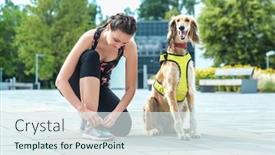  Presentation with morning sunrise - Amazing presentation theme having woman-of-runner-and-dog backdrop and a sky blue colored foreground