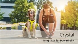  Presentation with morning sunrise - Amazing slide set having woman-of-runner-and-dog backdrop and a mint green colored foreground