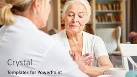  Presentation with senior citizen - Slide deck consisting of woman-of-the-nursing-service background and a light gray colored foreground