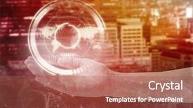  Presentation with city night - PPT theme featuring woman offering against illuminated building background and a red colored foreground