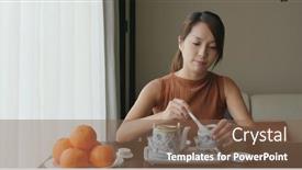  Presentation with ceremony - PPT theme with woman-offering-chinese-tea-ceremony background and a tawny brown colored foreground