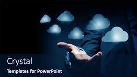  Presentation with cloud computing - Presentation theme featuring woman offering cloud computing concept background and a navy blue colored foreground