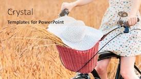  Presentation with bicycle - Slide deck having woman-on-a-bicycle background and a coral colored foreground