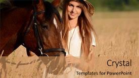  Presentation with horse riding - Beautiful presentation design featuring woman on a horse backdrop and a coral colored foreground