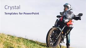  Presentation with motorbike - Presentation theme featuring woman-on-a-motorbike-having background and a sky blue colored foreground