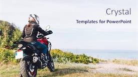  Presentation with motorbike - Presentation consisting of woman-on-a-motorbike-looking background and a sky blue colored foreground