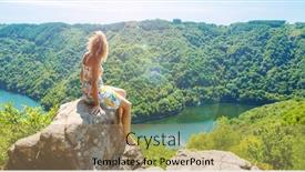  Presentation with river forest - Presentation consisting of woman-on-a-peak-looking background and a coral colored foreground