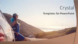  Presentation with road trip - Colorful presentation design enhanced with woman-on-a-road-trip backdrop and a sky blue colored foreground