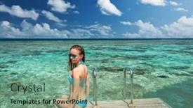  Presentation with maldives - Presentation theme featuring woman-on-a-tropical-beach background and a seafoam green colored foreground
