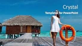  Presentation with maldives - Amazing presentation theme having woman-on-a-tropical-beach backdrop and a teal colored foreground