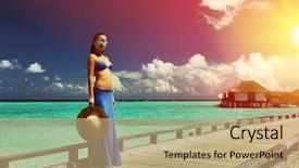  Presentation with maldives - Theme featuring woman on a tropical beach jetty at maldives background and a coral colored foreground