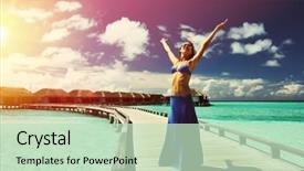  Presentation with maldives - Audience pleasing slide deck consisting of woman on a tropical beach jetty at maldives backdrop and a soft green colored foreground