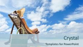  Presentation with tropical beach party - Slides enhanced with woman on a tropical beach background and a light blue colored foreground