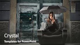  Presentation with lost people - Presentation design with woman on an armchair lost background and a dark gray colored foreground