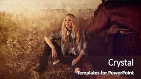  Presentation with straw bale - Audience pleasing PPT theme consisting of woman on an indoor stable backdrop and a tawny brown colored foreground
