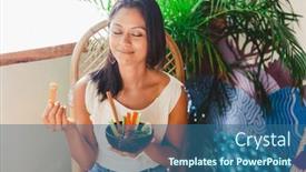  Presentation with vegan organic farming - Presentation design consisting of woman-on-an-organic-vegan background and a ocean colored foreground