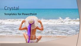  Presentation with virgin islands - Audience pleasing presentation consisting of woman on beach with and hat in virgin islands backdrop and a light blue colored foreground