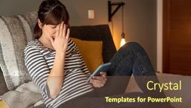  Presentation with symptoms - Presentation design featuring woman-on-bed-at-phone background and a tawny brown colored foreground
