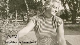  Presentation with 1950s - Audience pleasing slide deck consisting of woman on bench 1950 backdrop and a mint green colored foreground