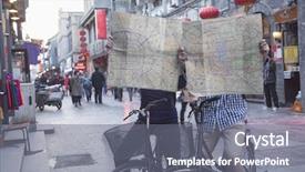  Presentation with bicycles - Beautiful slide deck featuring woman on bicycles holding map backdrop and a gray colored foreground