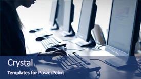  Presentation with of a computer lab - Theme consisting of woman on computer background and a ocean colored foreground