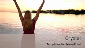  Presentation with dock - Amazing presentation theme having woman-on-dock-enjoy backdrop and a soft green colored foreground