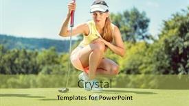  Presentation with golf course - Beautiful slide deck featuring woman-on-golf-course-taking backdrop and a yellow colored foreground