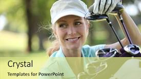  Presentation with golf course - PPT layouts with woman on golf course background and a blonde colored foreground