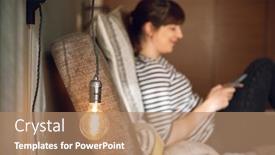  Presentation with text message - Colorful presentation design enhanced with woman-on-her-bedroom-sending backdrop and a coral colored foreground