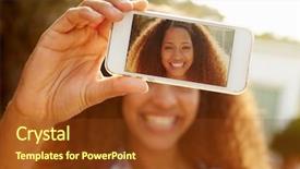  Presentation with holiday - Amazing PPT theme having woman on holiday taking selfie backdrop and a tawny brown colored foreground