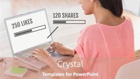  Presentation with shares - Beautiful presentation theme featuring woman-on-laptop-with-likes backdrop and a coral colored foreground