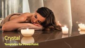  Presentation with scented candle - Theme with woman on marble massage table background and a tawny brown colored foreground