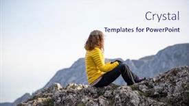  Presentation with social distancing - PPT theme featuring woman-on-mountain-social-distancing background and a sky blue colored foreground