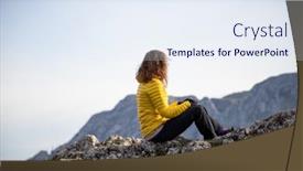  Presentation with social distancing - Cool new PPT theme with woman-on-mountain-social-distancing backdrop and a sky blue colored foreground