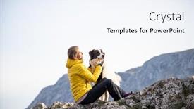  Presentation with social distancing - PPT theme having woman-on-mountain-top background and a sky blue colored foreground