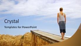  Presentation with old wooden door antique - Cool new slide deck with woman on old wooden bridge backdrop and a light blue colored foreground