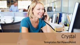  Presentation with busy - Cool new slides with woman on phone in busy backdrop and a coral colored foreground