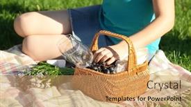  Presentation with picnic - PPT layouts having woman on picnic outdoors background and a coral colored foreground