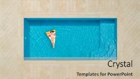  Presentation with mattress - Slide deck consisting of woman on pizza inflatable mattress background and a soft green colored foreground