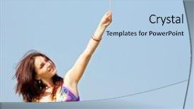  Presentation with rapeseed - PPT theme enhanced with woman on rapeseed field with hand mill over blue sky background and a light blue colored foreground