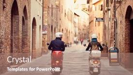  Presentation with motor - Slide set consisting of wheel life - woman on scooter young couple background and a coral colored foreground