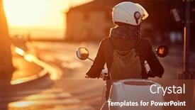  Presentation with motor - PPT theme enhanced with scooter young girl riding motor background and a tawny brown colored foreground