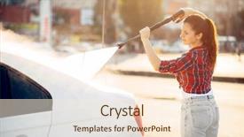  Presentation with self - Audience pleasing PPT layouts consisting of woman on self service carwash backdrop and a cream colored foreground